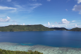 Primera línea de playa bordeada de palmeras frente a Pavilions Hotel Group Islands